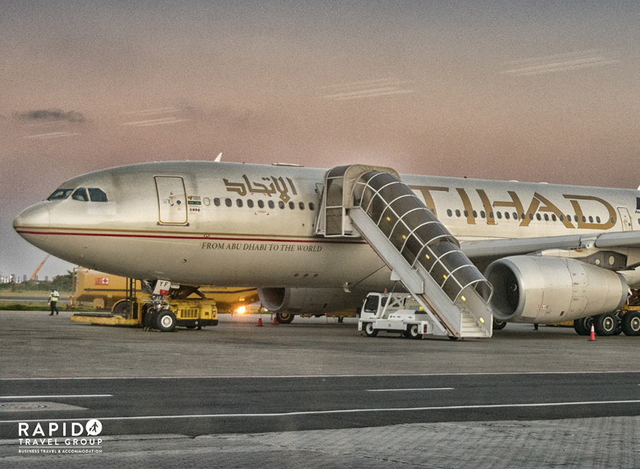 An Etihad aeroplane on a runway