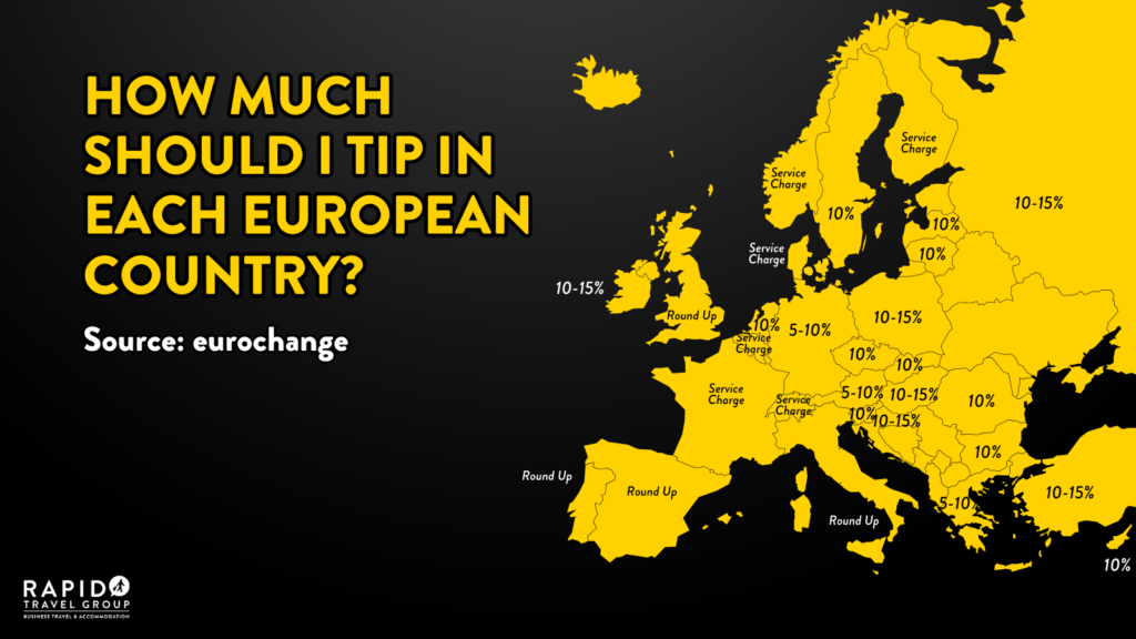 How much should I tip in each European country?
Source: eurochange

Includes a map of Europe with annotations over most countries.